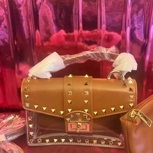 Elegant Tan Studded Satchel